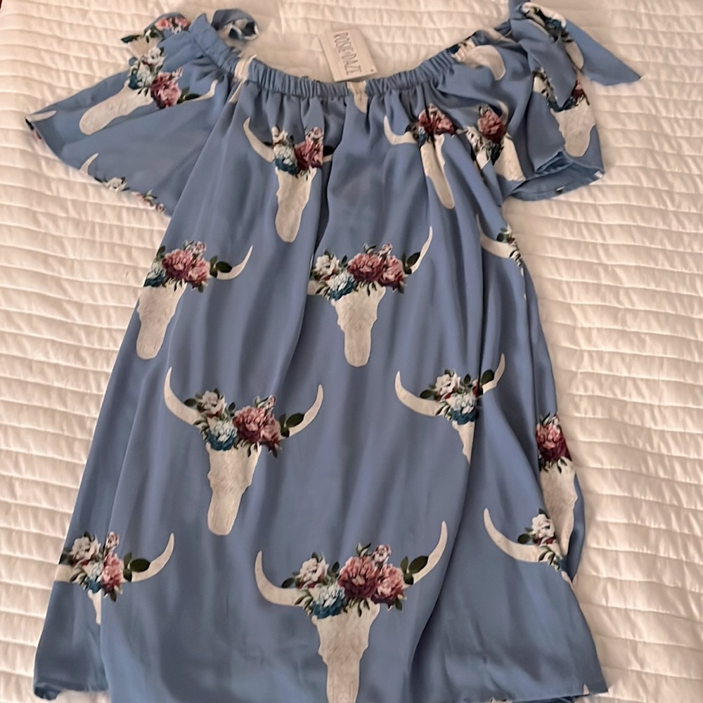 Rosie daze boutique cow off the shoulder dress SMALL NEW